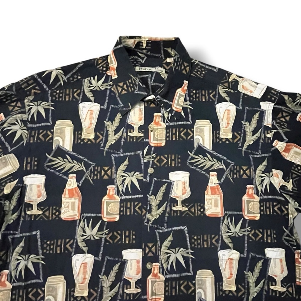 Batik Bay Hawaiian Shirt Beer Bottles Tropical Tiki Party Mens Large Vintage